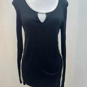 ATKO Black Long-Sleeve Rayon Top with gray Trim and Keyhole XS